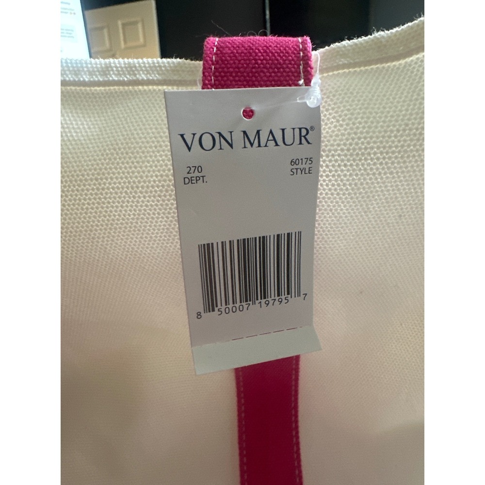 Von Maur Beauty Pink Cream Canvas Tote Bag Beach Travel Shoulder Bag NEW